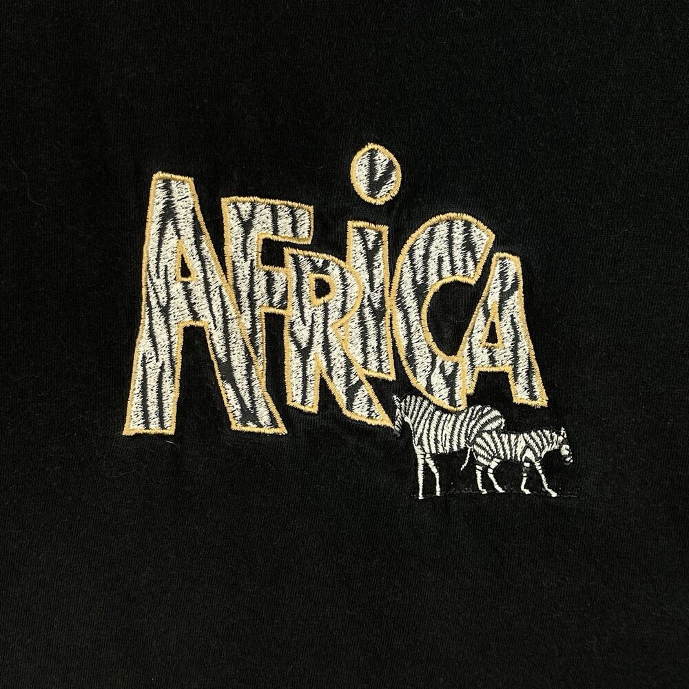 Vintage Africa Zebra Wildlife Embroiderd Black T-Shirt Tee XL Grungecore *flaws*